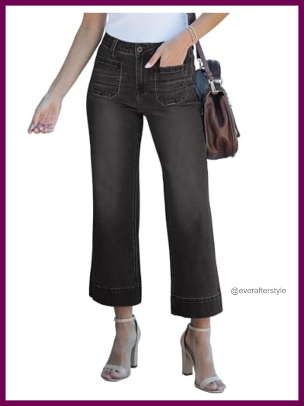 Wide Leg High Waisted Crop Flare Jeans Stretchy Denim 26 Inch Inseam